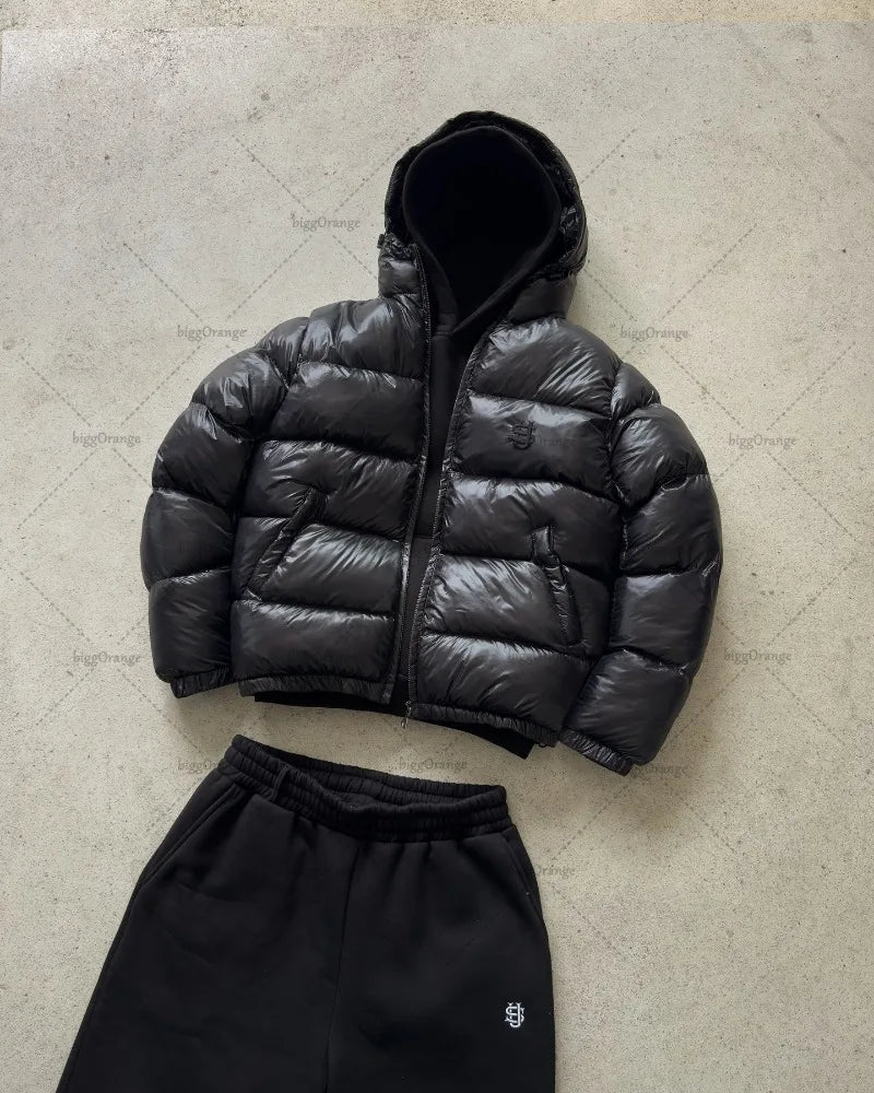 Herren Puffer Jacke. Schwarz/Grau