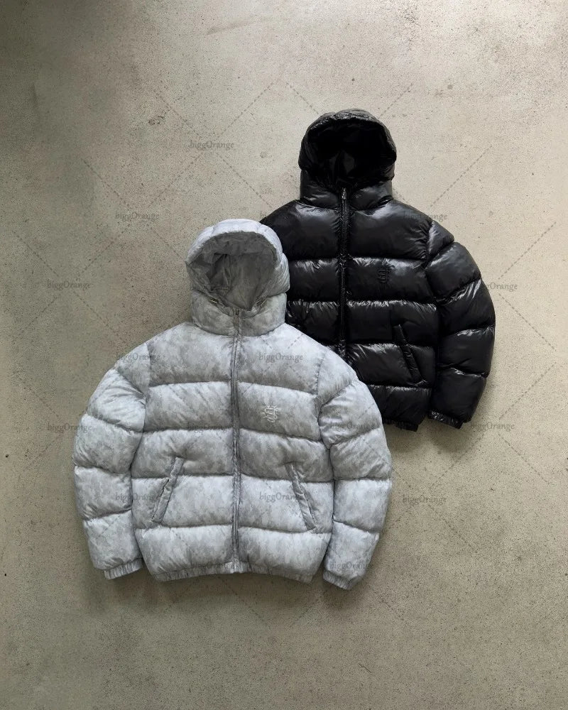Herren Puffer Jacke. Schwarz/Grau