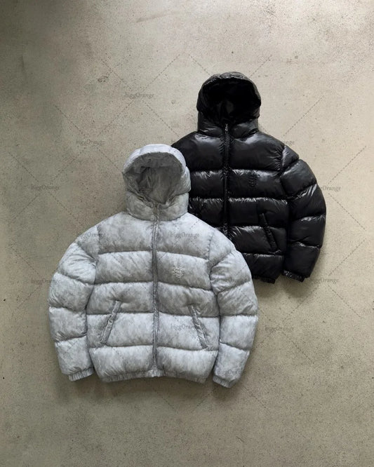 Herren Puffer Jacke. Schwarz/Grau